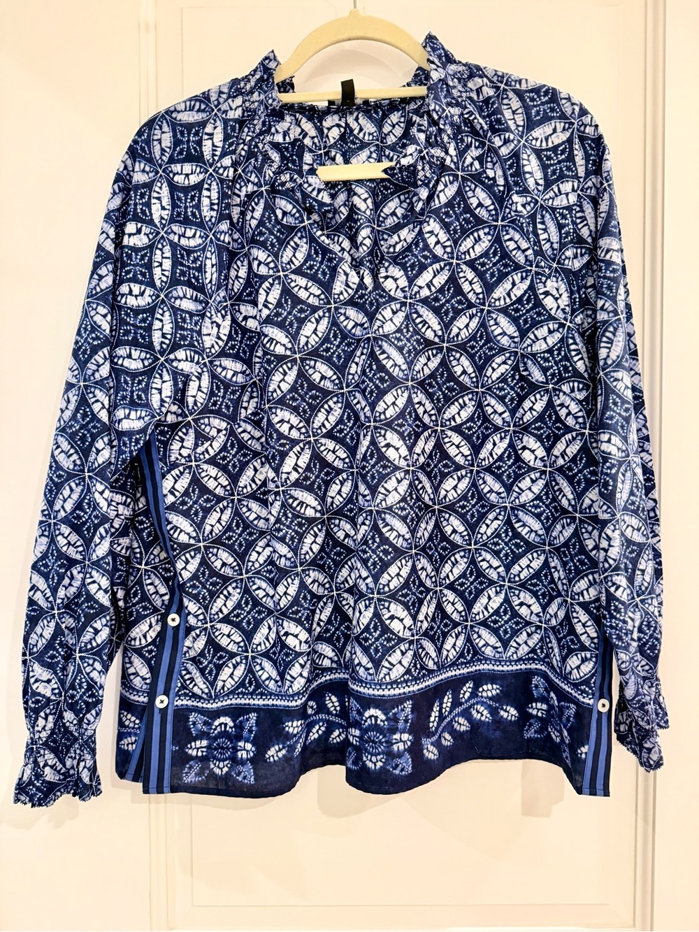 Talbots Navy and White Printed Long-Sleeve Blouse